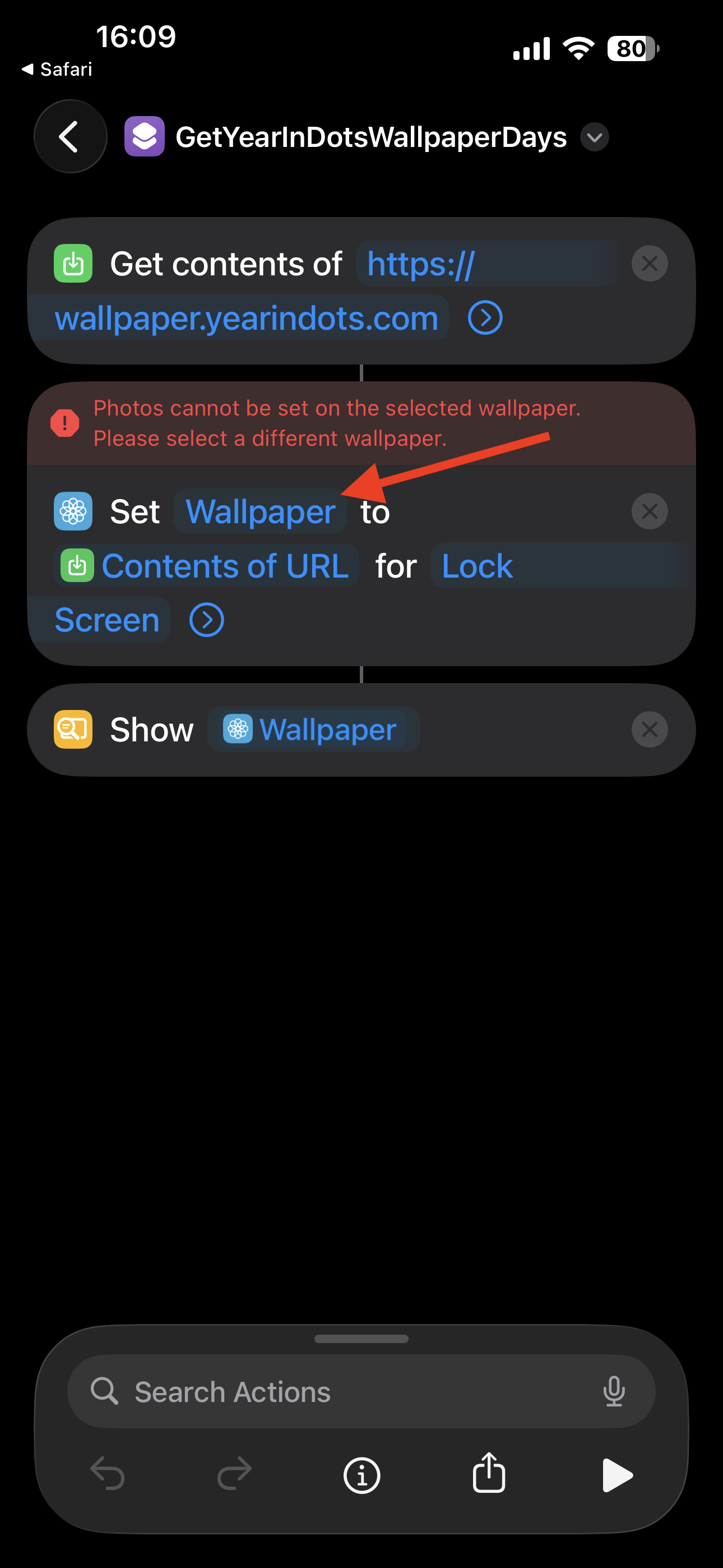 Shortcut editor showing the Wallpaper field